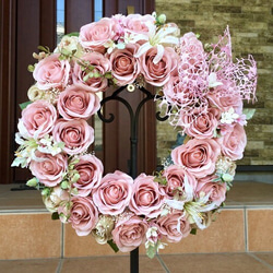 No.wreath-15008/ピンク・ローズリング/35cm/アーティフィシャルフラワー造花 2枚目の画像