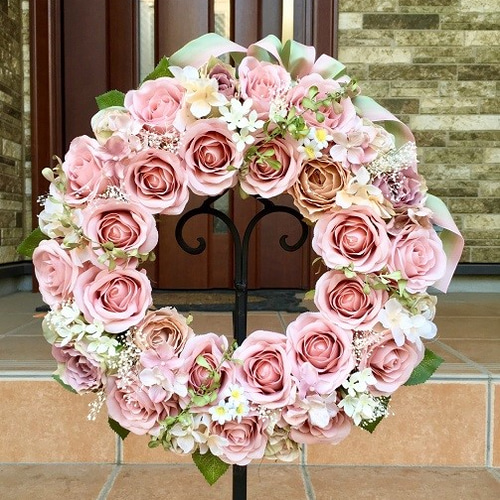 No.wreath-15010/アンティークピンク・ローズリング/36cm/アーティ  