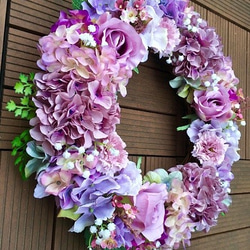 No.wreath-15025/アジサイのリース（パープル大）/40cm/アーティフィシャルフラワー造花 4枚目の画像