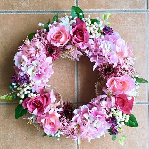 antique pinkアーティフィシャルフラワーリース 直径約40cm