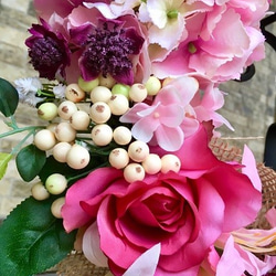 No.wreath-15044/バラとアジサイのリース（１）ピンク　40cm/アーティフィシャルフラワー造花 6枚目の画像