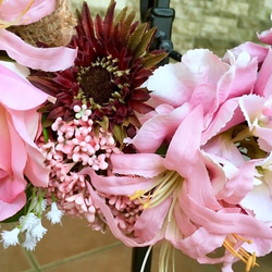 No.wreath-15044/バラとアジサイのリース（１）ピンク　40cm/アーティフィシャルフラワー造花 9枚目の画像