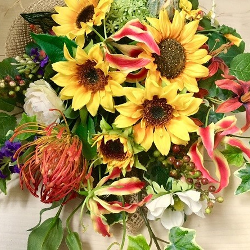 No.wreath-15065/ヒマワリのトロピカル・スワッグ（縦型）/大型  