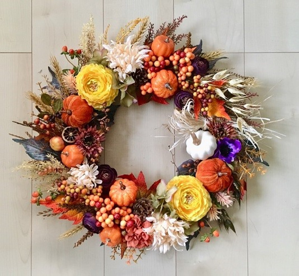 ガーベラとダリアのリース　ナチュラル　花籠リース ガーベラとダリアのリースナチュラル花籠リース