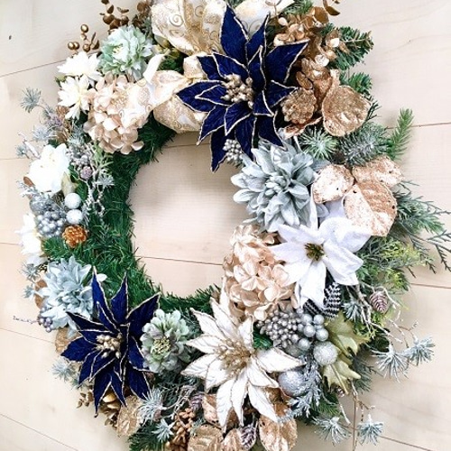 No.xmas-14343/特大クリスマスリース19-9（ネイビー＆ゴールド）62cm