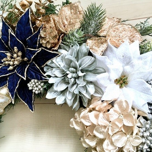 No.xmas-14343/特大クリスマスリース19-9（ネイビー＆ゴールド）62cm