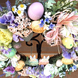 No.wreath-15151/イースターリース20-(3)50cm　ツインバニー/アーティフィシャルフラワー造花 4枚目の画像