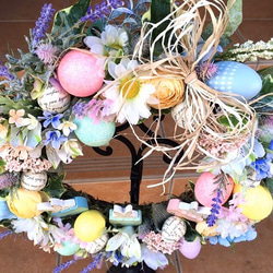 No.wreath-15154/イースターリース20-(6)48cm　トリプル・バニー/アーティフィシャルフラワー造花 4枚目の画像