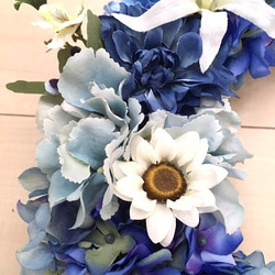 No.wreath-15182/アジサイとデイジーのリース（ブルー）紫陽花 40cm/アーティフィシャルフラワー造花 6枚目の画像