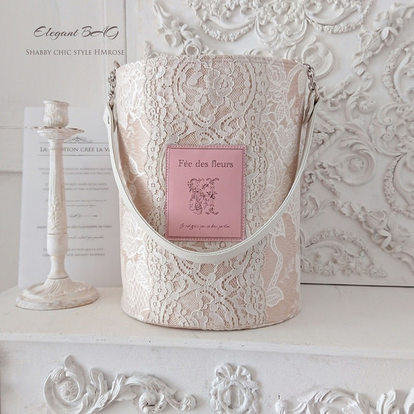 【春♪】華やかで大人可愛い*円筒bag 　エクリュ―　アイボリー　ピンク　薔薇 5枚目の画像