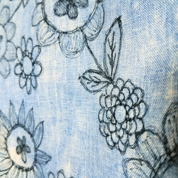 藍染 花柄 リネントートバッグ 4枚目の画像
