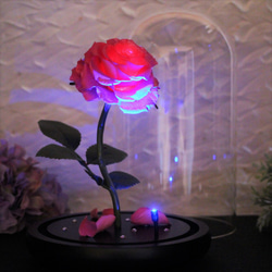 ガラスの中の光るバラ ～美女と野獣 ≪Strawberry≫ 誕生日 記念日 結婚祝い クリスマス プリザーブドフラワー 2枚目の画像
