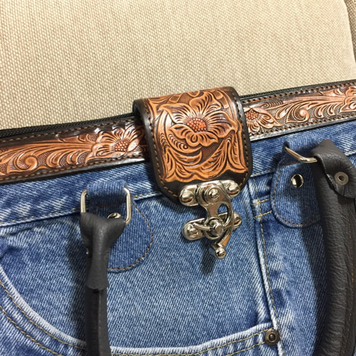 デニムバッグ レザーカービング デニム ボストンバッグ ボストン