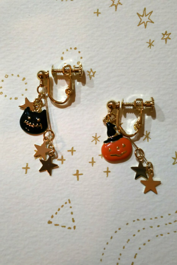 ハロウィンイヤリング(かぼちゃ&黒猫) 1枚目の画像