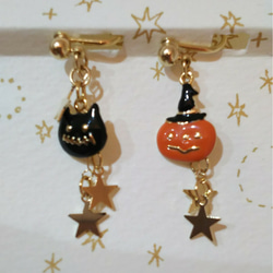 ハロウィンイヤリング(かぼちゃ&黒猫) 2枚目の画像