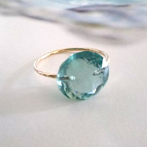 一点物◇K10 大粒ミントグリーン フローライト キャンディリング 指輪