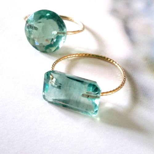 一点物◇K10 大粒ミントグリーン フローライト キャンディリング 指輪