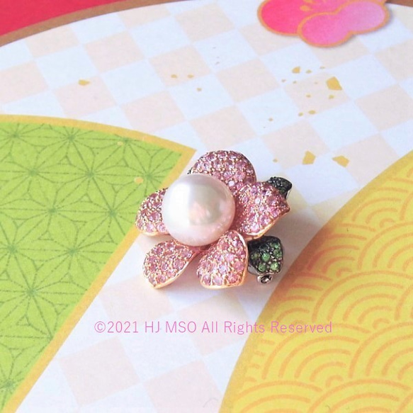 Pink K18 S.S.P/p&g sapphire Christmas rose brooch 2枚目の画像