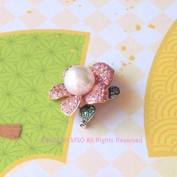 Pink K18 S.S.P/p&g sapphire Christmas rose brooch 3枚目の画像