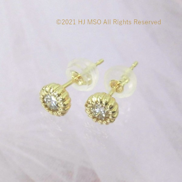 K18 Diamond sunflower pierced earrings 2枚目の画像