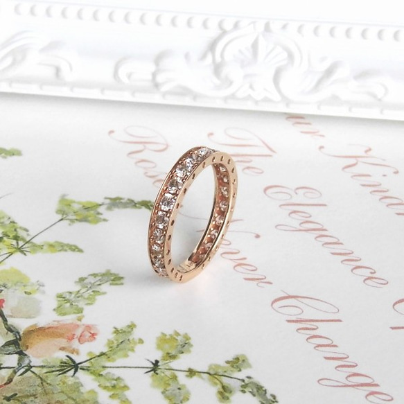K18 Pink gold full-eternity diamonds ring - Wedding band 4枚目の画像