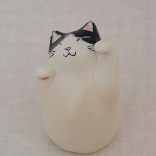 陶ネコシリーズ 「招き猫」人招き 黒ハチワレ その他置物 陶ネコと