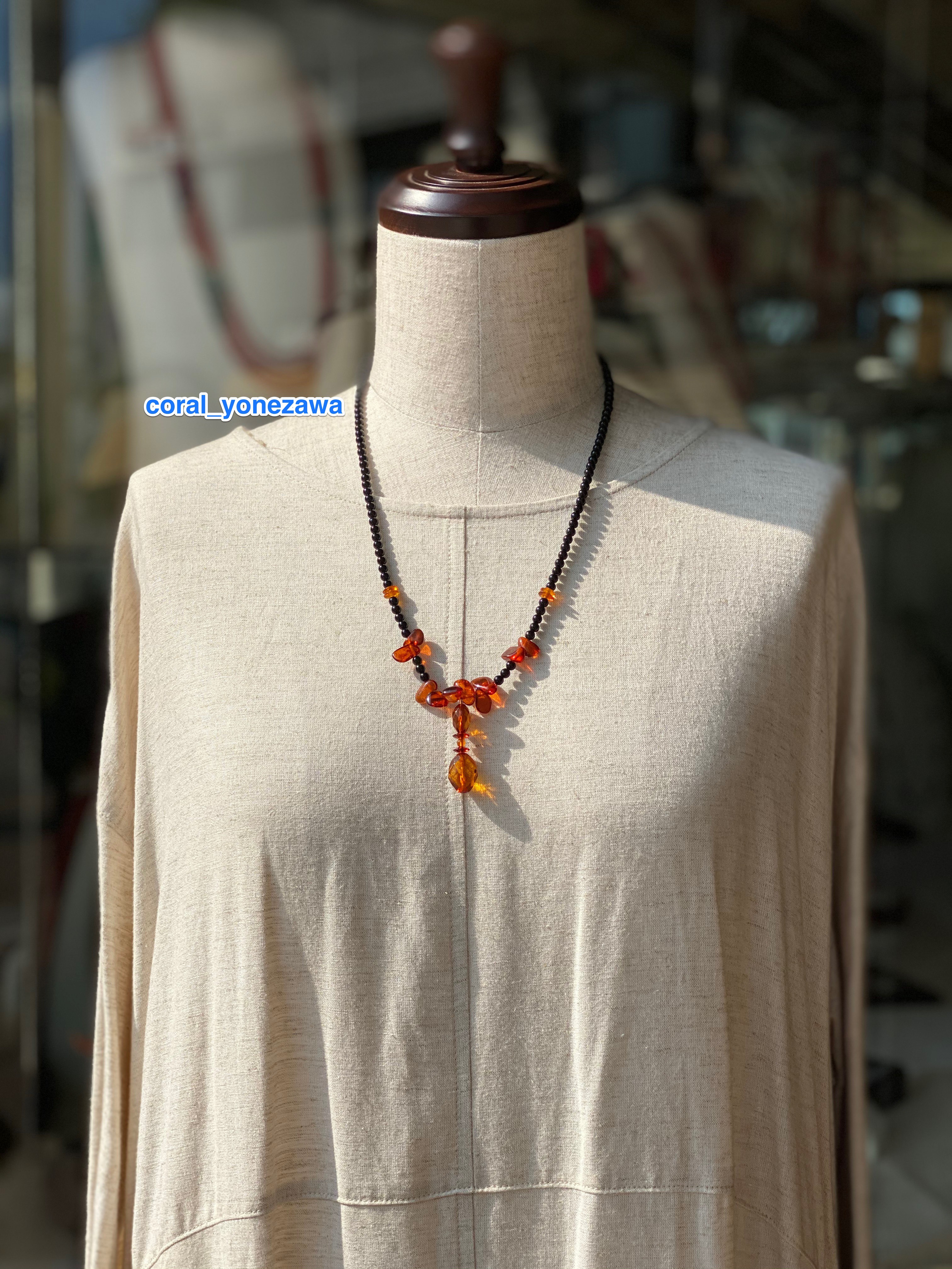 子年記念・御守り・祝・黒珊瑚と琥珀のネックレス