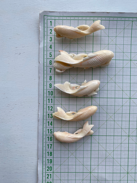 【5】御利益がありますように…5匹の鯉で【五鯉ごりやく…御利益】珊瑚鯉彫刻帯留 10枚目の画像