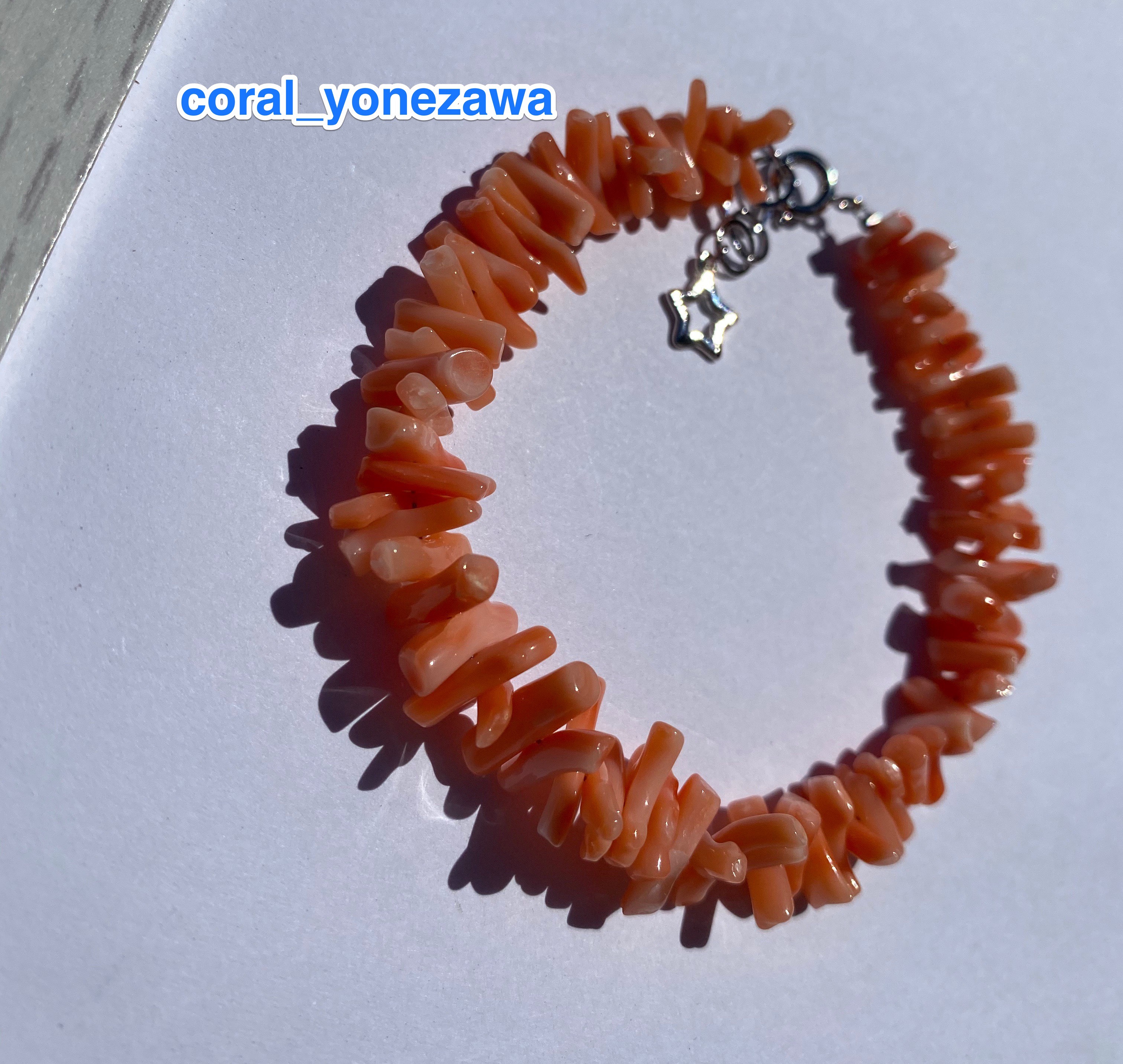 さんご・ギザギザ・ぴんく・ブレスレット・シルバー製アジャスター付き