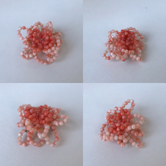 ピンク珊瑚で花編みブローチ・アウトレット 8枚目の画像