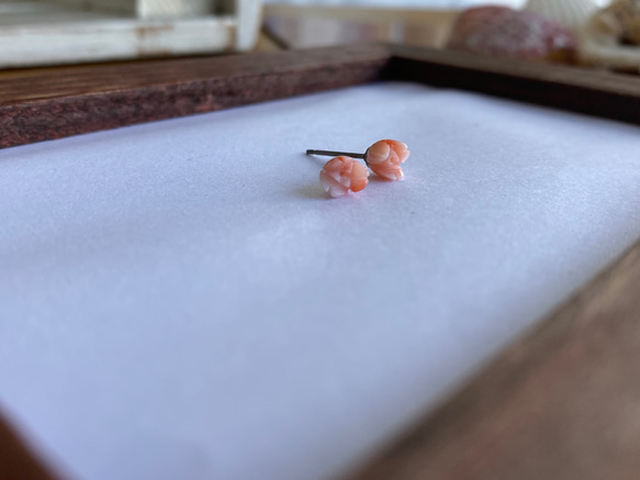 桜カラー・ピンク色・宝石珊瑚フラワー❀︎ピアス 4枚目の画像