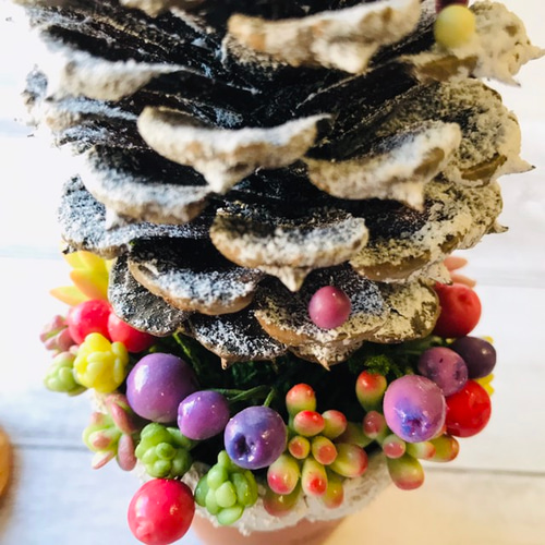 松ぼっくりツリー2号鉢多肉アレンジ アートフラワー Tea Tree