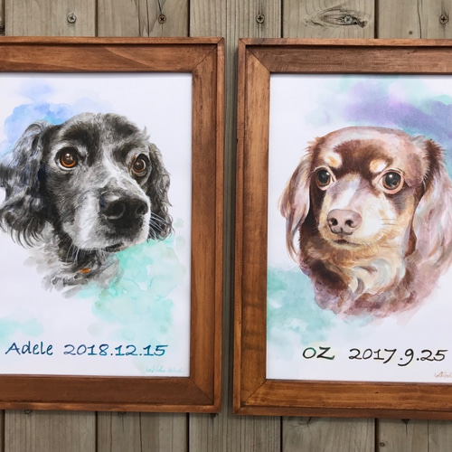 ペットポートレート ペットの肖像画+文字（A4） 絵画 ALOHA WIND  