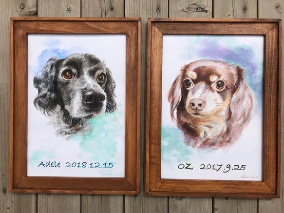 フランスヴィンテージ 犬の肖像画 ハンドペイント