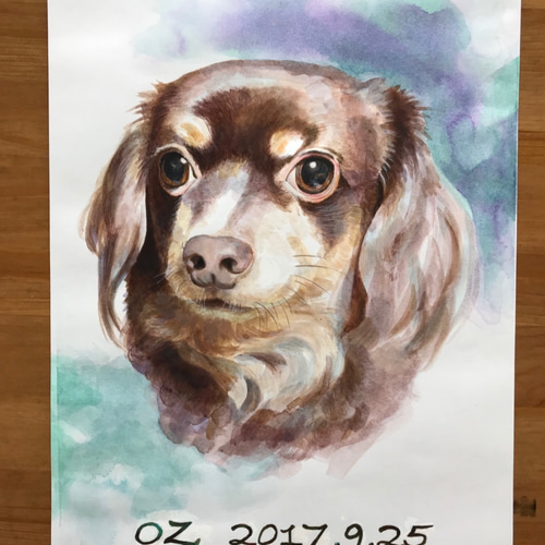 ペットポートレート ペットの肖像画+文字（A4） 絵画 ALOHA WIND  