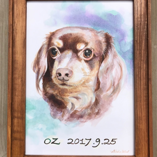 ペットポートレート ペットの肖像画+文字（A4） 絵画 ALOHA WIND  