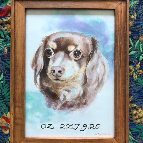ペットポートレート ペットの肖像画+文字（A4） 絵画 ALOHA WIND  
