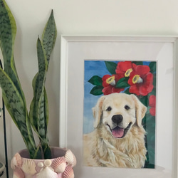 ペットポートレート  犬と誕生花（A4） 2枚目の画像