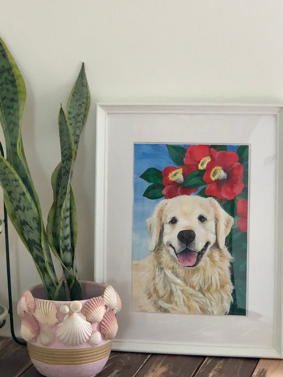 ペットポートレート  犬と誕生花（A4） 2枚目の画像