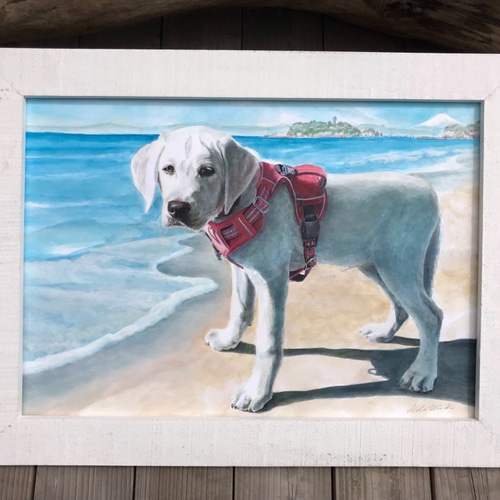 ペットポートレート 肖像画 （A3+具象背景） 絵画 ALOHA WIND FACTORY  