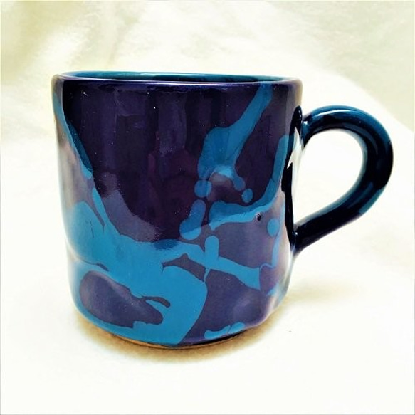 ブルー＆ブルーが海を思わせる　 マグカップ　カラフル地中海陶器　直輸入　サパS CCBBS 1枚目の画像