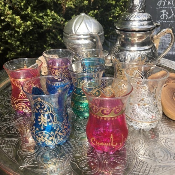 Chai Glass ☆ Tunisia ☆ Arabian Nights World 可愛的粉色和金色圖案 20 第5張的照片