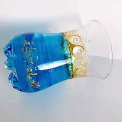 海を思わせるブルーと波の模様のチャイグラス☆チュニジア☆アラビアンナイトの世界  55b-2 2枚目の画像