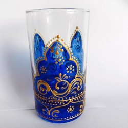 コバルトブルーのチャイグラス☆チュニジア☆アラビアンナイトの世界　ストレートタイプ　コバルトブルー　L05g 1枚目の画像