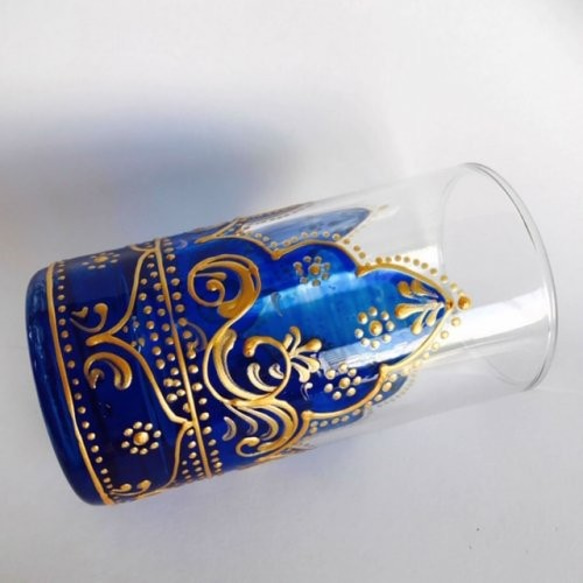 コバルトブルーのチャイグラス☆チュニジア☆アラビアンナイトの世界　ストレートタイプ　コバルトブルー　L05g 2枚目の画像