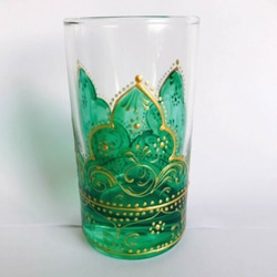 きれいなグリーンのチャイグラス☆チュニジア☆アラビアンナイトの世界　ストレートタイプ　グリーン　L05d 1枚目の画像
