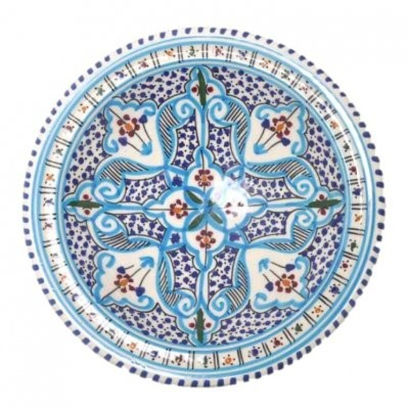 チュニジア・ナブールの陶器　ブルーの渦がかわいい モーリッシュスタイル柄 クスクス皿 22 tepsi 2枚目の画像