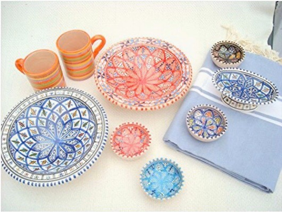 チュニジア・ナブールの陶器　ブルーの渦がかわいい モーリッシュスタイル柄 クスクス皿 22 tepsi 10枚目の画像