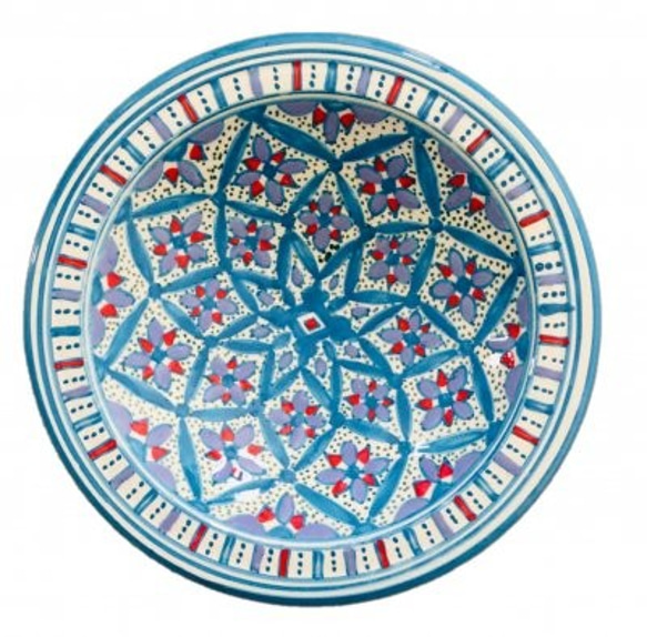 イタリア＆北アフリカ伝統万能絵付皿　甘く人を酔わせる青と赤　クスクス皿 55 tebsi 2枚目の画像
