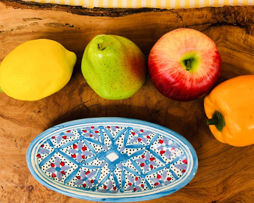 チュニジア・ナブールの陶器 オバール19cm 甘く人を酔わせる青と赤 55